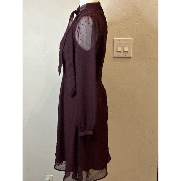 Modcloth Apogee of Elegance Swiss Dot Chiffon Burgundy Fit Flare Dress 6 AQ3513f - Picture 5 of 16
